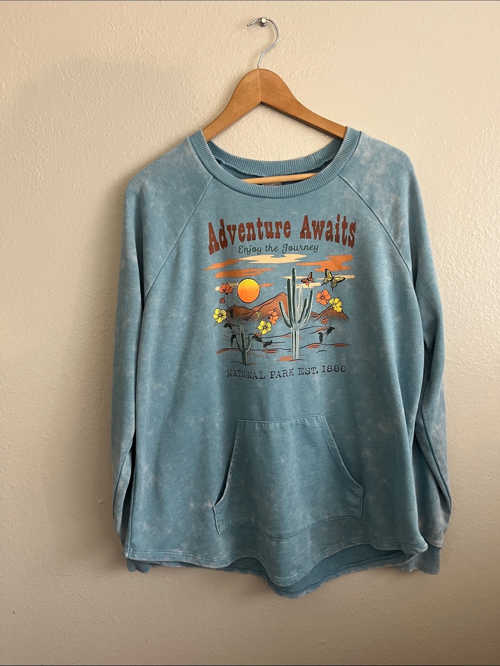 Light Blue 'Adventure Awaits' Graphic Crewneck
